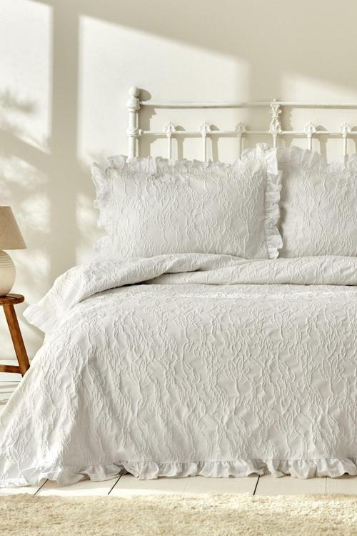 White Collection Tyra %100 Pamuk Çift Kişilik Yatak Örtüsü Beyaz