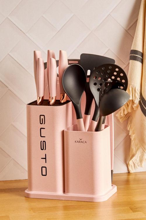 Gusto Pembe 12 Parça Bıçak/Kesme Tahtası Seti