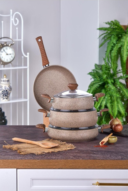 Stone Tombik 7 Parça Tencere Seti Cappuccino