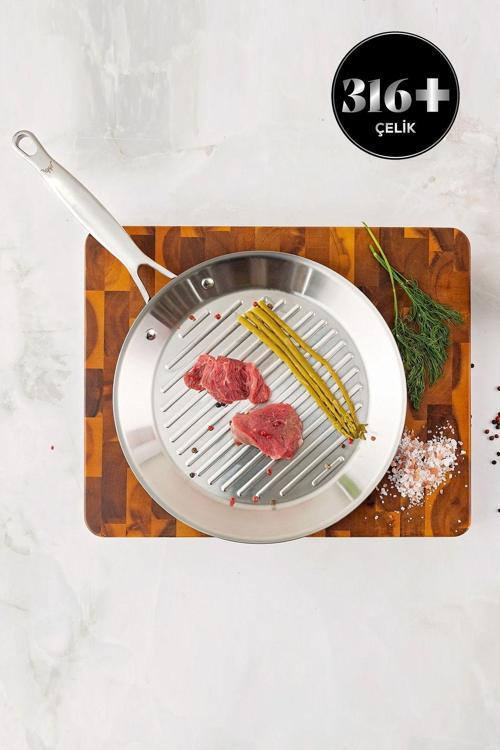 3Ply Powersteel 316 Çelik Indüksiyon Tabanlı Grill Tava 28 Cm
