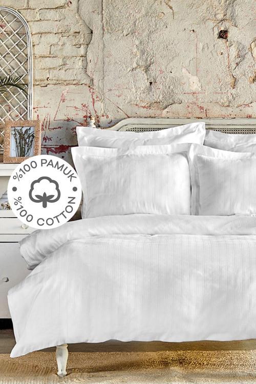 Charm Bold Beyaz %100 Pamuk Saten Çift Kişilik Nevresim Takımı