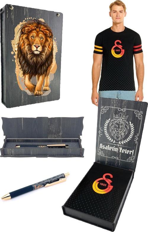 Orijinal Logo Baskılı Siyah T-Shirt Kalem Hediyeli Özel Tasarım Hediyelik Ahşap Kutulu
