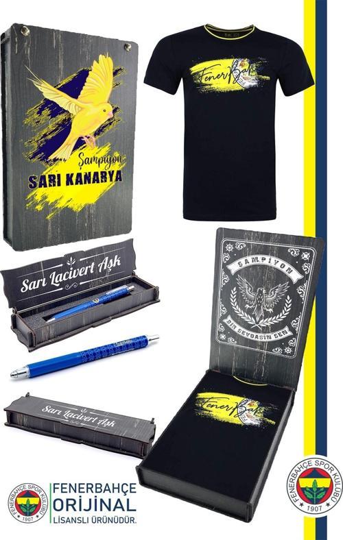 Orijinal Lisanslı Sıfır Yaka Lacivert T-Shirt + Kalem Set Hediyelik Ahşap Kutulu