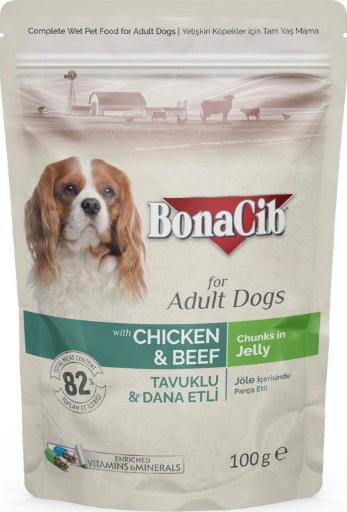 Jöleli Tavuklu-Dana Etli Pouch Yetişkin Köpek Yaş Maması 100 gr X12 Adet