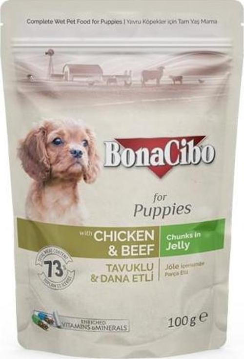 Jöleli Tavuklu-Dana Etli Pouch Yavru Köpek Yaş Maması 100 gr X12 Adet