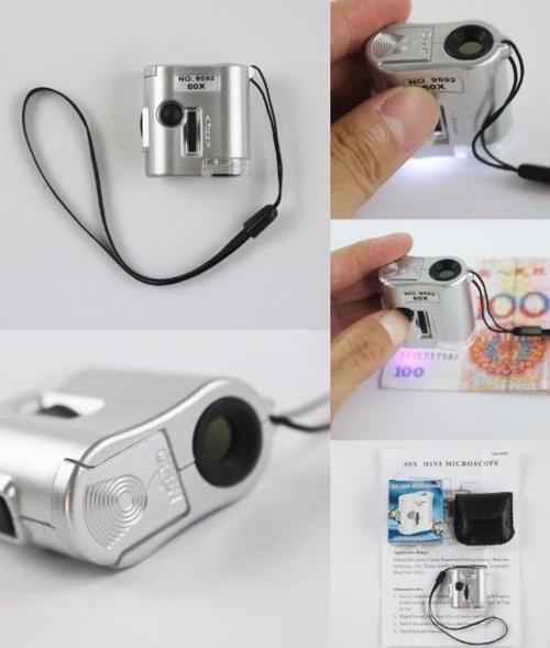 60x Portatif Deri Kılıflı Işıklı Mikroskop Led Uv Işık Kuyumcu Mini Cep Büyüteç