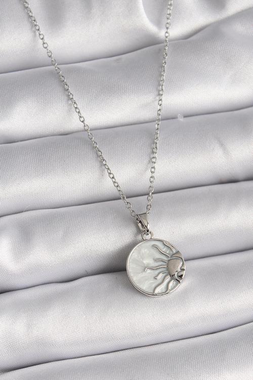 Gümüş Renk Zincir Beyaz Sedefli Gün Batımı Model Kadın Kolye - EBJ241123W29331