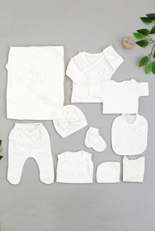 Kız Bebek Hastane Çıkışı 10 Lu Yenidoğan Süslü Zıbın Seti  STL6745