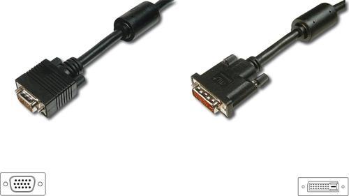 DVI - VGA Bağlantı Kablosu, DVI-I (24+5) Erkek &lt;==&gt; VGA (HD15) Erkek, DVI-I dual link, 2 metre, UL, siyah renk