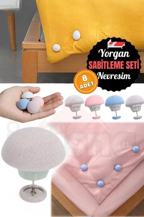8 Adet Gri Mantar Şeklinde Pratik Çarşaf Yorgan Nevresim Sabitleme İğnesi Yastık Yatak Örtüsü