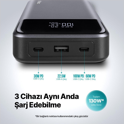 Ttec 2BB218UG Recharger Pro LCD 20.000 Mah Pd 130W Taşınabilir Hızlı Şarj Aleti/Powerbank 3