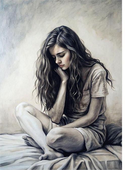 Düşünen Kadın Tasarım Ahşap Tablo 35Cm X50Cm