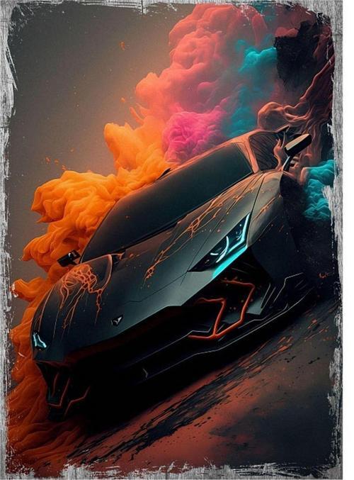 Siyah Lamborghini Spor Araba Dekoratif Ahşap Tablo 50Cmx 70Cm
