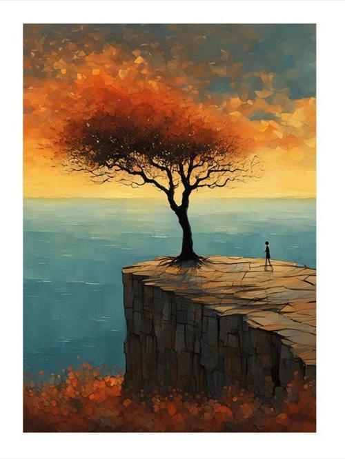 Deniz Kenarı Yokuş Ağaç Hediyelik Mdf Tablo 35Cm X50Cm