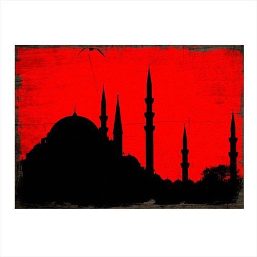 Kırmızı Süleymaniye Camii Desenli Ahşap Tablo 50Cmx 70Cm