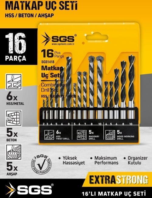 1418 16 Parça Ahşap Metal Beton Matkap Ucu Seti