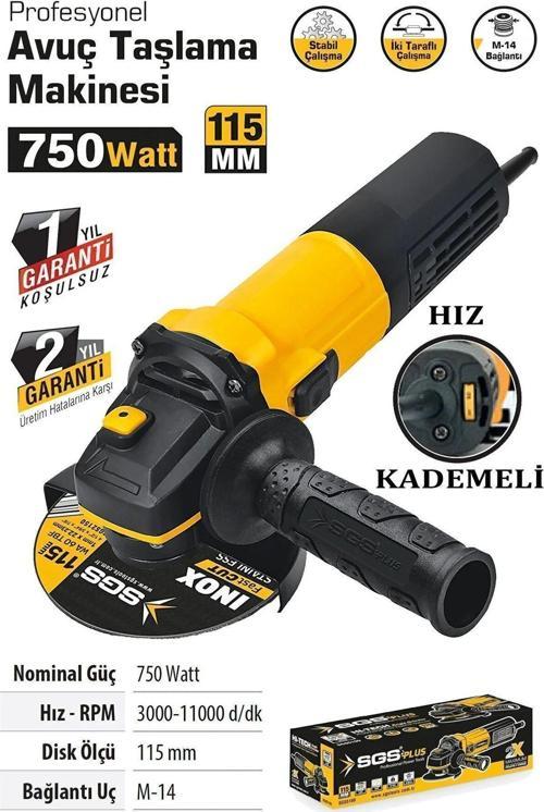 Avuç Taşlama 115 Mm 750 Watt Devir Ayarlı