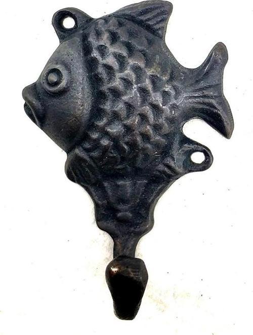 Antika Tarz Dekoratif Pirinç Balık Figürlü Askı - 84x51mm, Oksit