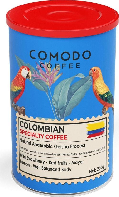 Organic Specialty Colombia Geisha Process Natural Çekirdek Filtre Kahve Metal Teneke Kutu 200 Gr