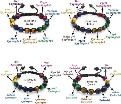 Makrome Örgülü Küre Kesim Kaplangözü Doğaltaş Kombinli Aile Enerji Bilekliği(4'lü Set)