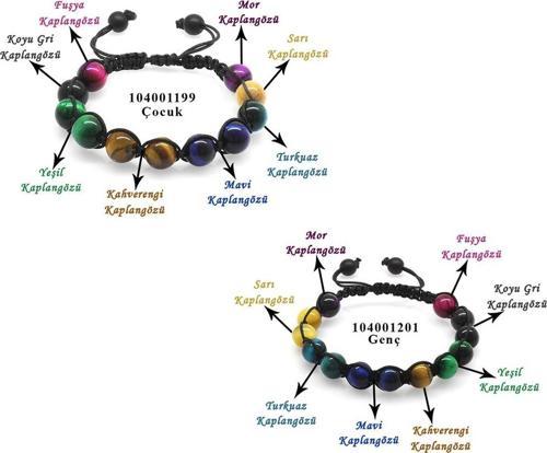 Makrome Örgülü Küre Kesim Kaplangözü Doğaltaş Kombinli Çocuk-Genç Enerji Bilekliği(2'li Set)