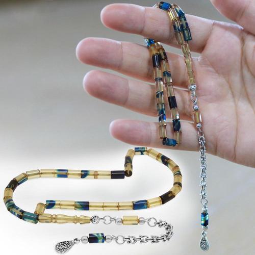 Kararmaz Metal Arnavut Püsküllü Kesme Kesim Siyah-Beyaz Bilek Boy Ateş Kehribar Tesbih