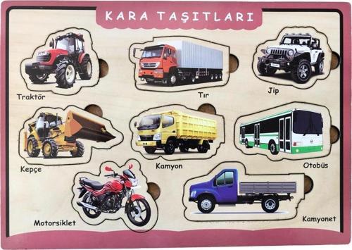 Ahşap Bultak Puzzle 8 Parça Arka Yüzü Yazı Tahtalı Yapboz Kara Taşıtları