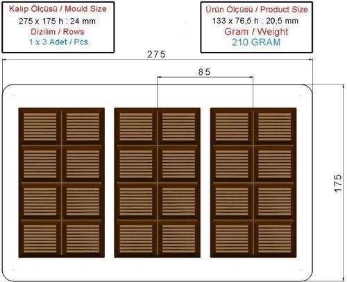 ORİJİNAL POLİKARBON DUBAİ ÇİKOLATA KALIBI 3 LÜ (210 GR)