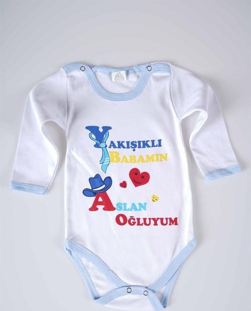 YENİ SEZON YAKIŞIKLI BABAMIN ASLAN OĞLUYUM YAZILI BEBEK ÇOCUK UZUN KOL PAMUK BADY ZIBIN