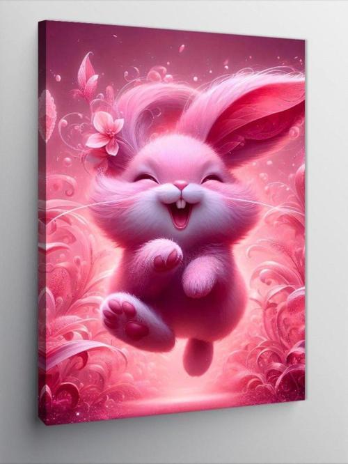 Kanvas Tablo Pembe Tavşan