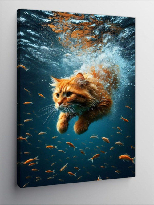 Kanvas Tablo Yüzen Kedi