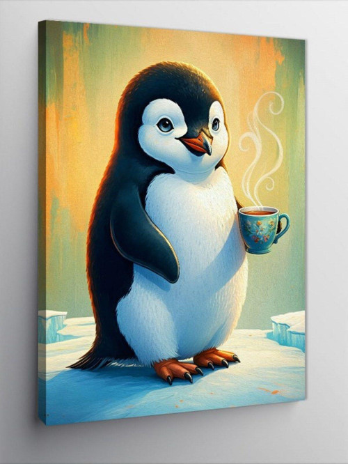 Kanvas Tablo Kahve İçen Penguen