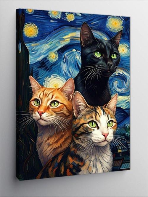 Kanvas Tablo Yıldızlı Kedi