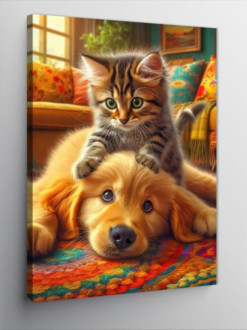 Kanvas Tablo Kediler Ve Köpek