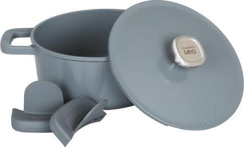Leo Phantom Kapaklı Yapışmaz Derin Tencere 24 Cm Smoked Grey