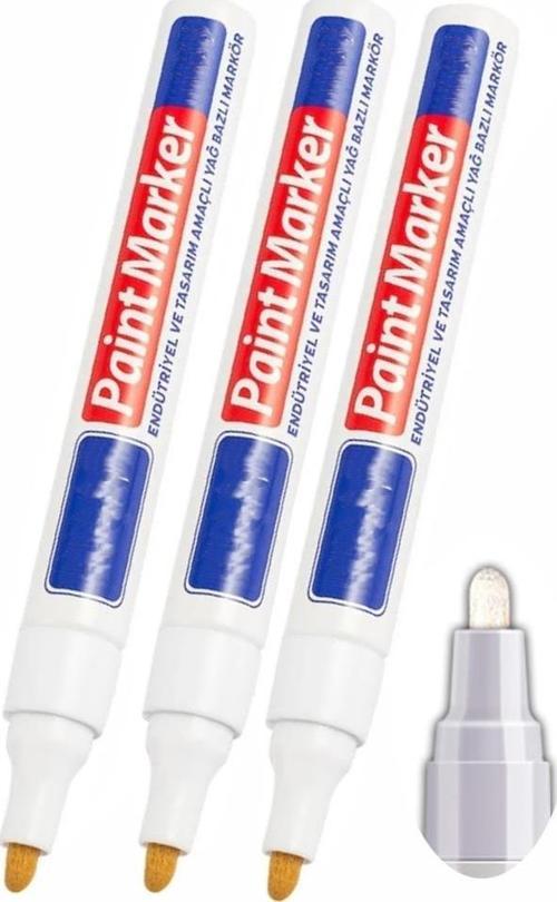 Beyaz Keçeli Markör Kalem 3 Adet Yağlı Bazlı Kalıcı Marker Kalem Hızlı Kuruma Cam Metal Lastik Seramik Ahşap Taş Plastik
