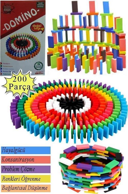 Domino Oyunu Eğitici 200 Parça 1 Paket 200 lü Ahşap Renkli Domino Taşı Akıl Zeka Mantık ve Strateji Oyunu Okul Öncesi