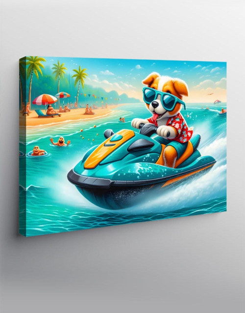 Kanvas Tablo Jetski Süren Köpek