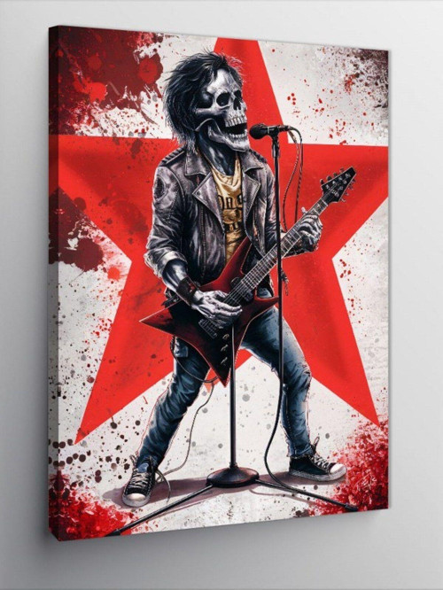 Kanvas Tablo Elektro Gitar Çalan İskelet