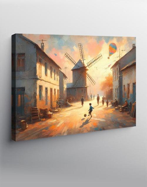 Kanvas Tablo Retro Mahalle Ve Top Oynayan Çocuk