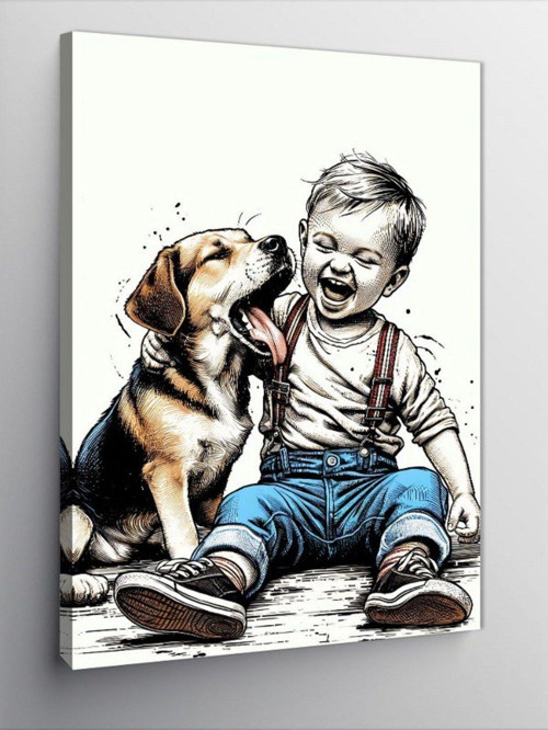 Kanvas Tablo Sevimli Köpek Ve Çocuk
