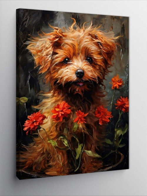 Kanvas Tablo Çiçekler Ve Köpek