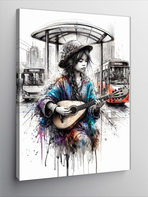 Kanvas Tablo Mandolin Çalan Cocuk