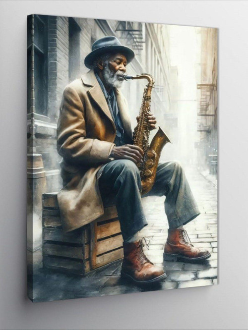 Kanvas Tablo Saksafon Çalan Yaşlı Adam