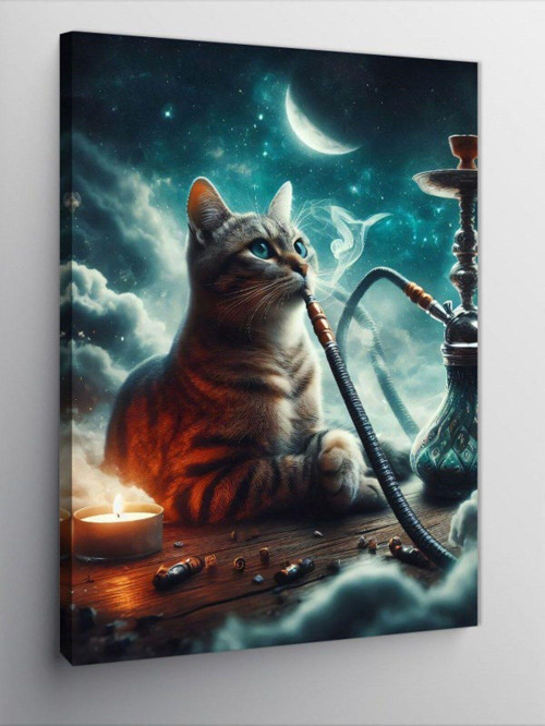 Kanvas Tablo Nargile İçen Kedi