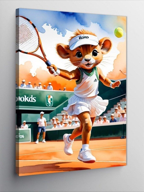 Kanvas Tablo Tenis Oynayan Sevimli Aslan