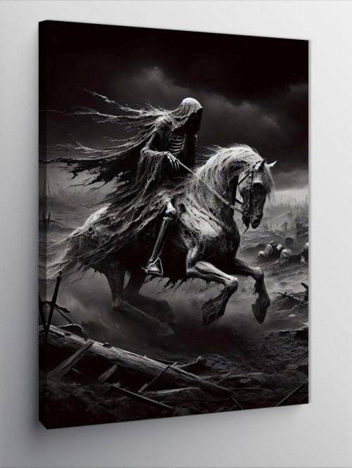 Kanvas Tablo İskelet Savaşçı Ve At