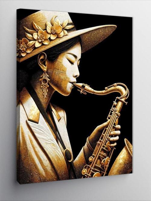 Kanvas Tablo Saksafon Çalan Kız