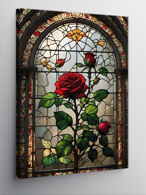 Kanvas Tablo Vitray Şeklinde Kırmızı Güller