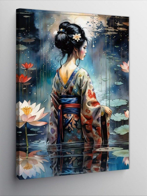 Kanvas Tablo Göldeki Japon Kadın